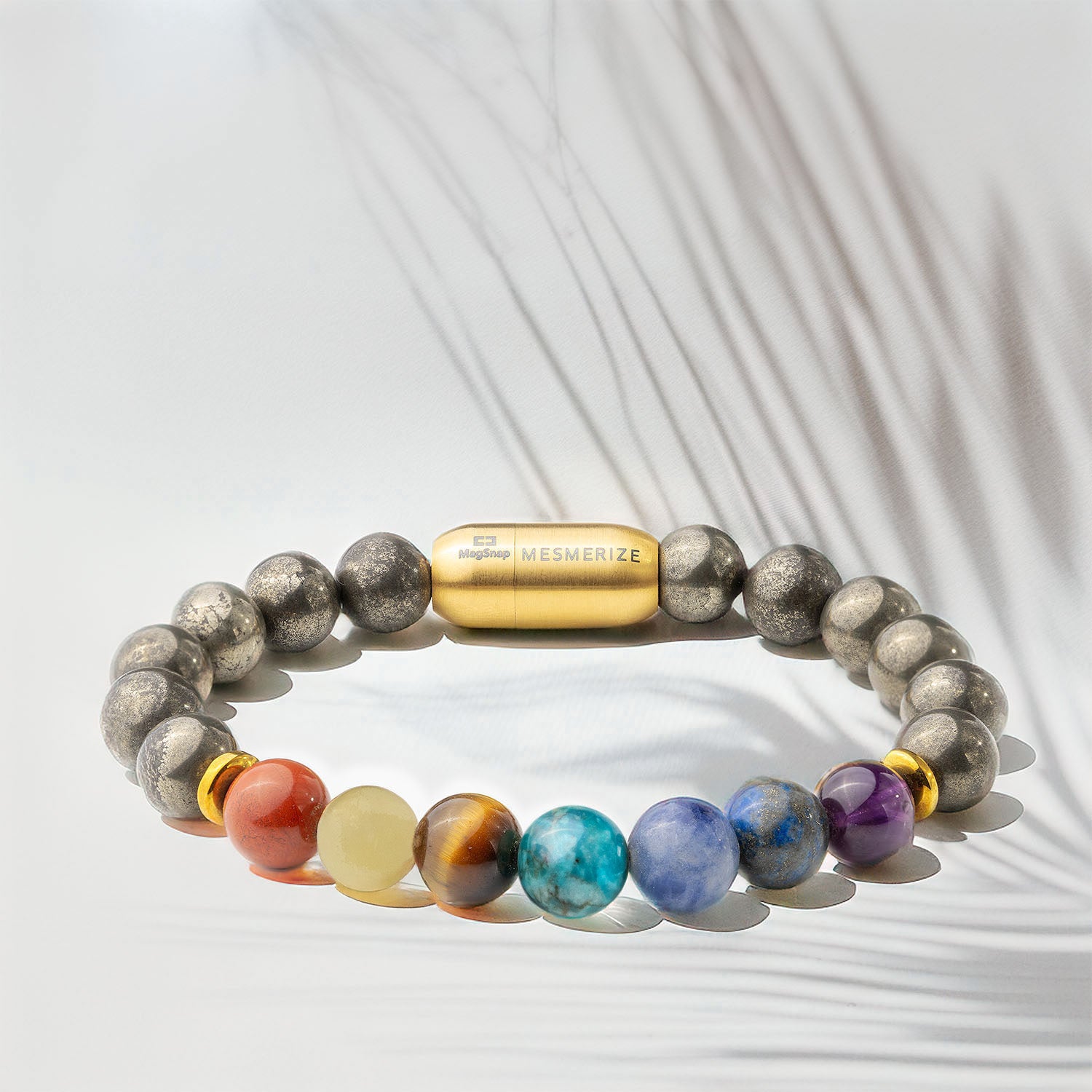 Natural Stone Jewellery Money Magnet Pyrite 7 Chakra Natural Stone Bracelet with Magsnap