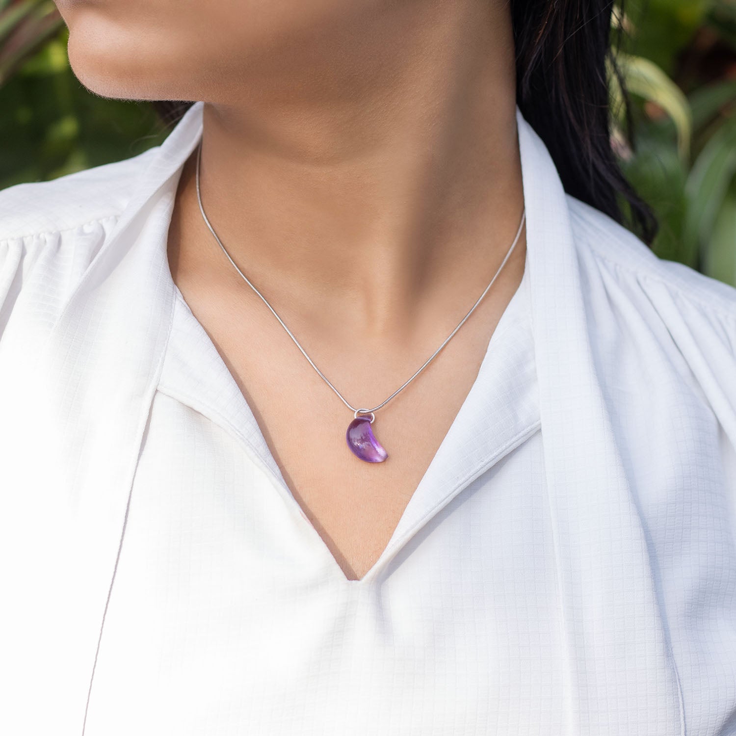 MoonShaped Amethyst Natural Stone Necklace