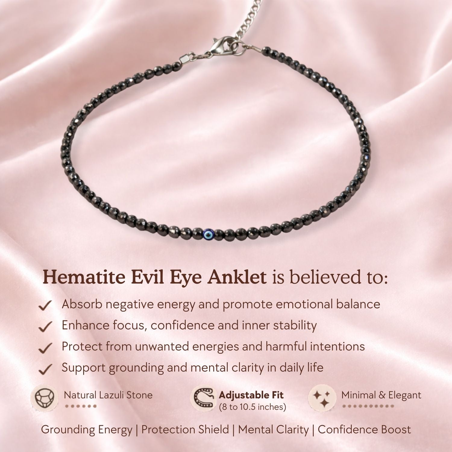 Mystic Hematite Evil Eye Adjustable Anklet