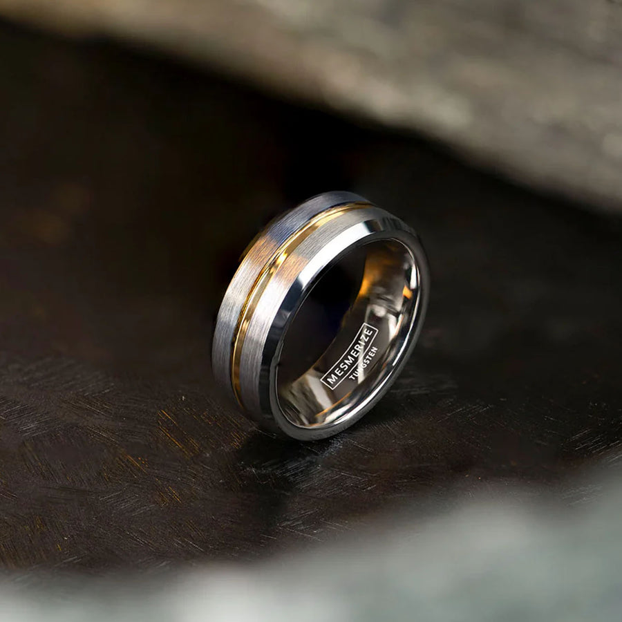 Gold Streak Tungsten Carbide Band Ring