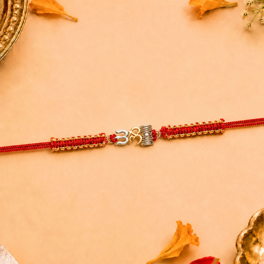 Om Trishul & Damru Pure Silver Plated Rakhi
