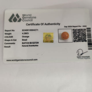 Orange Aventurine lab certificate 4