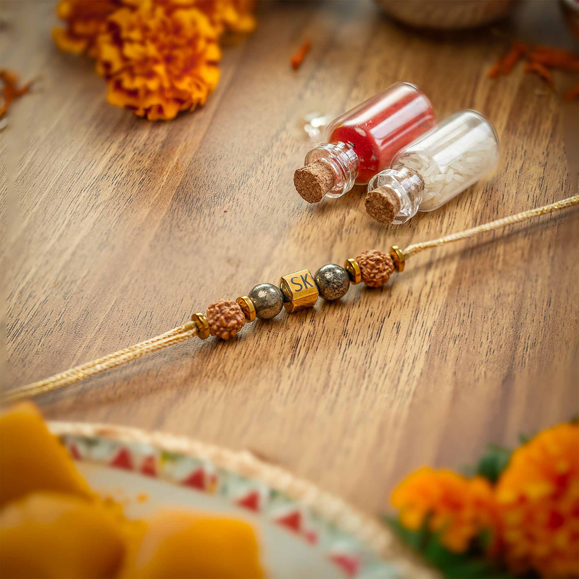 Personalised Prosperity Pyrite Rudraksh Rakhi Premium Hamper