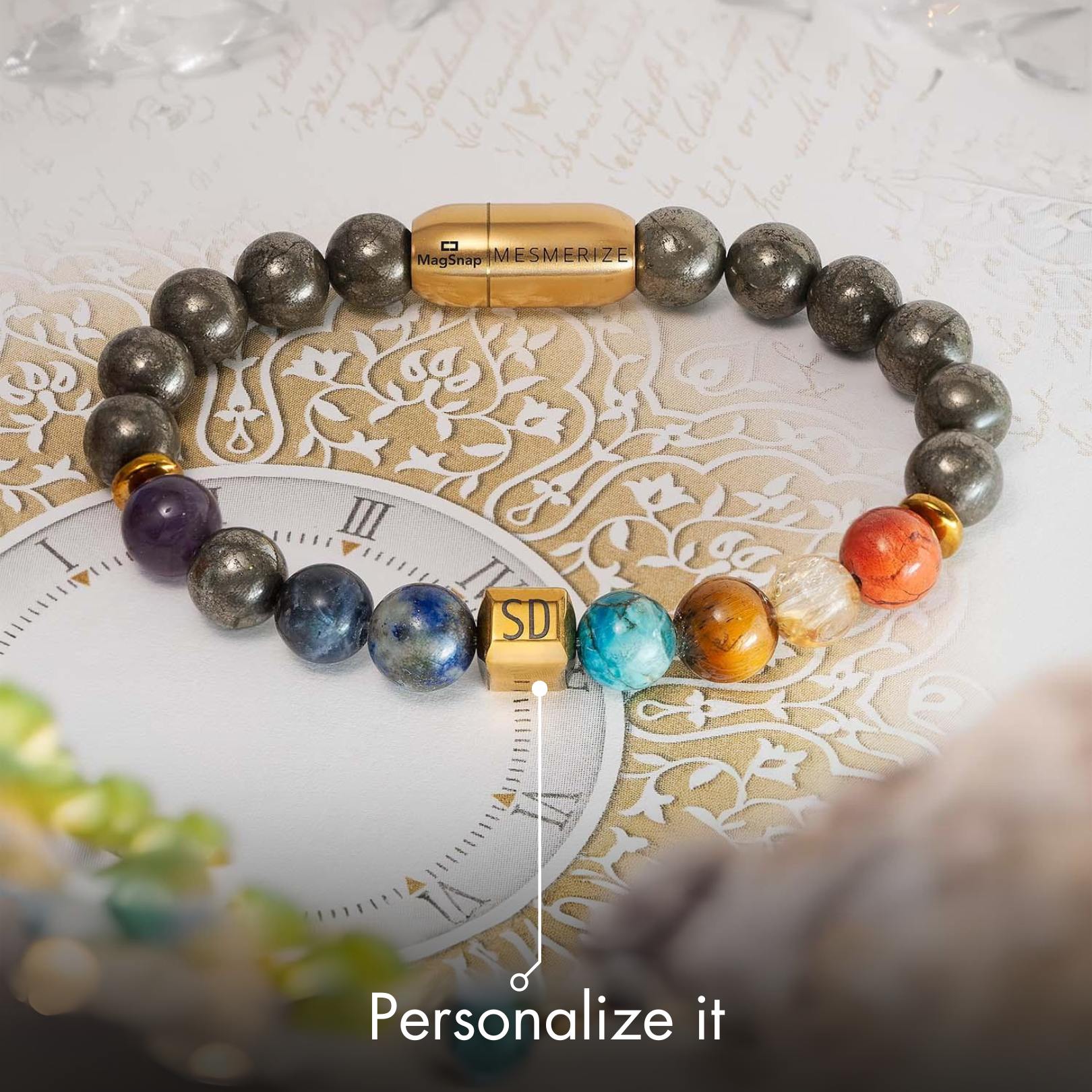 Personalised Money Magnet Pyrite 7 Chakra Natural Stone Bracelet