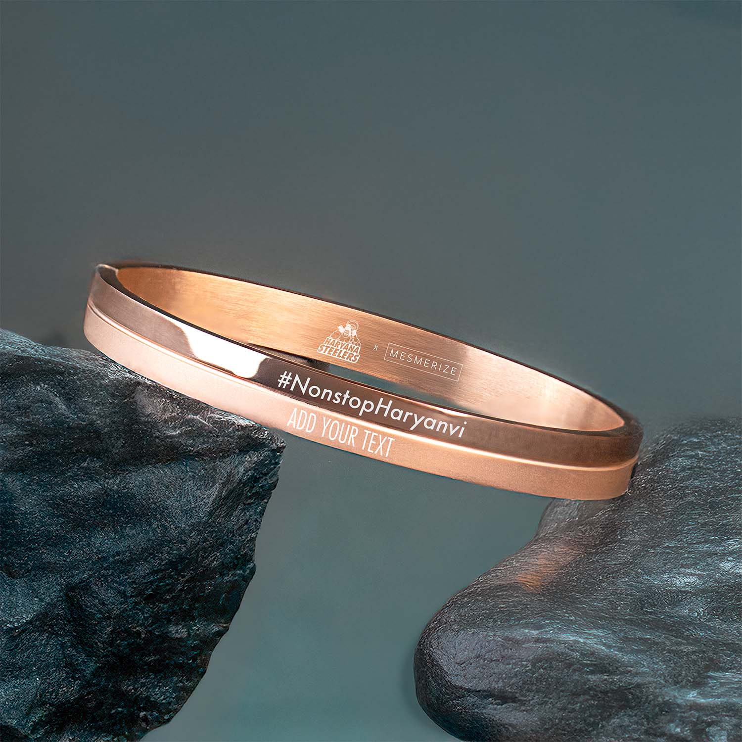 Personalised #NonStop Haryanvi Dual Finish Kada Bracelet Rose Gold