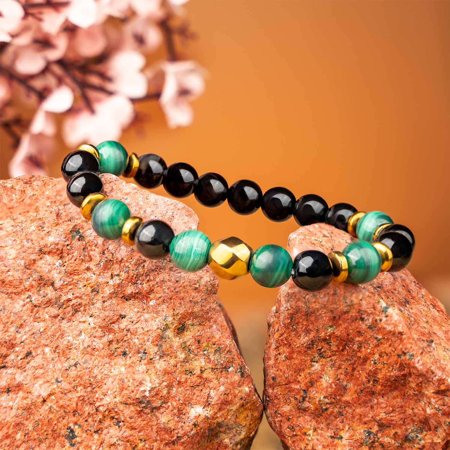 Prosperity Gloss Onyx & Malachite Natural Stone Bracelet Elastic