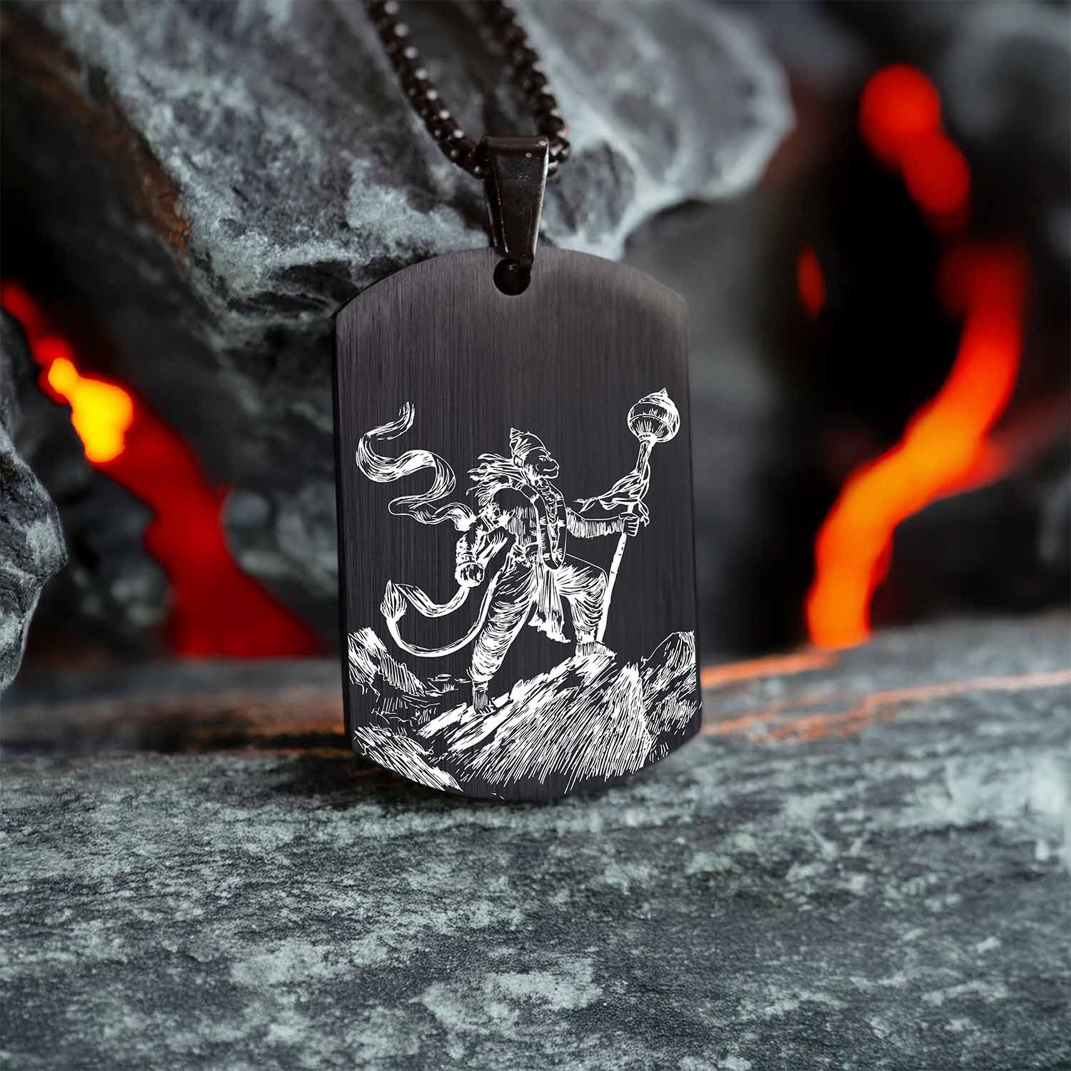 Protector Hanuman Godform Black Tag Necklace