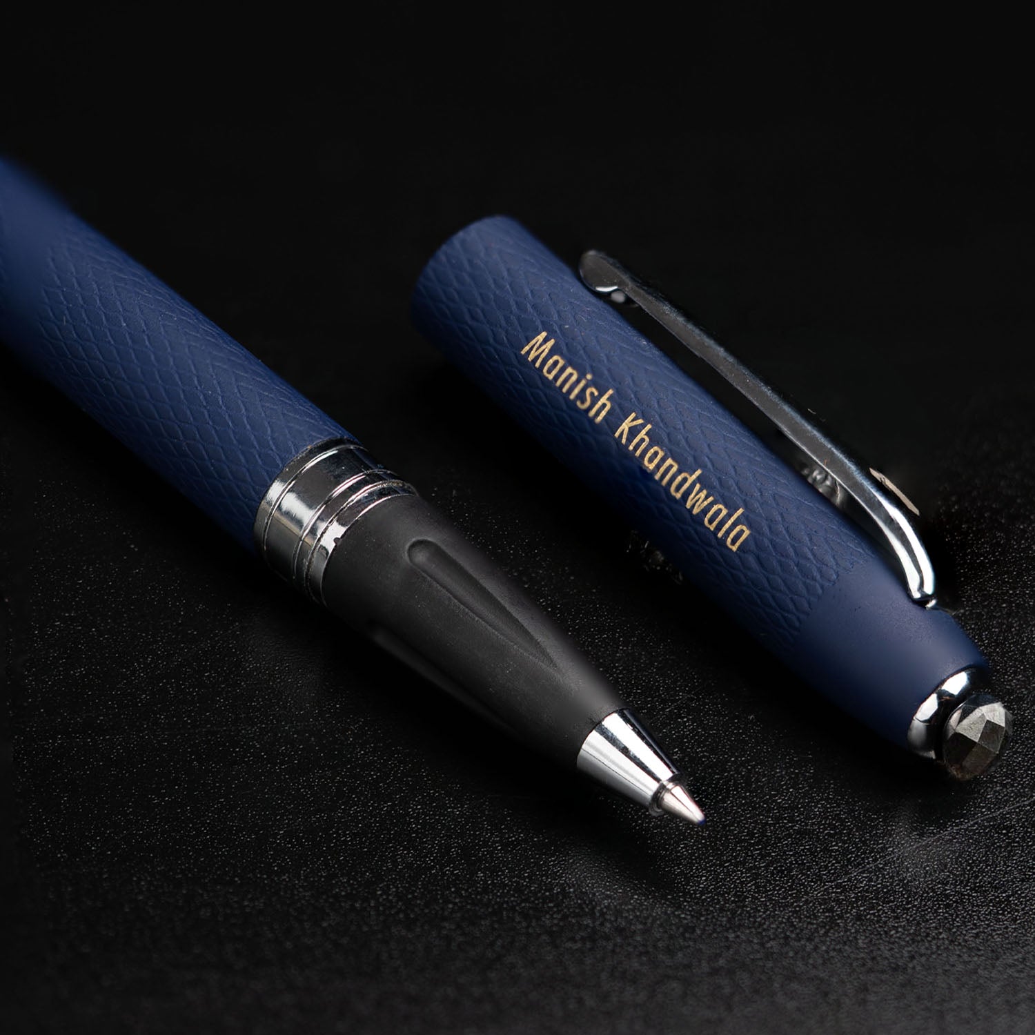 Matte Black Notebook with Ultra Matte Blue Pyrite 2 in 1 MagSnap Roller Ball Pen with Stylus Personalised