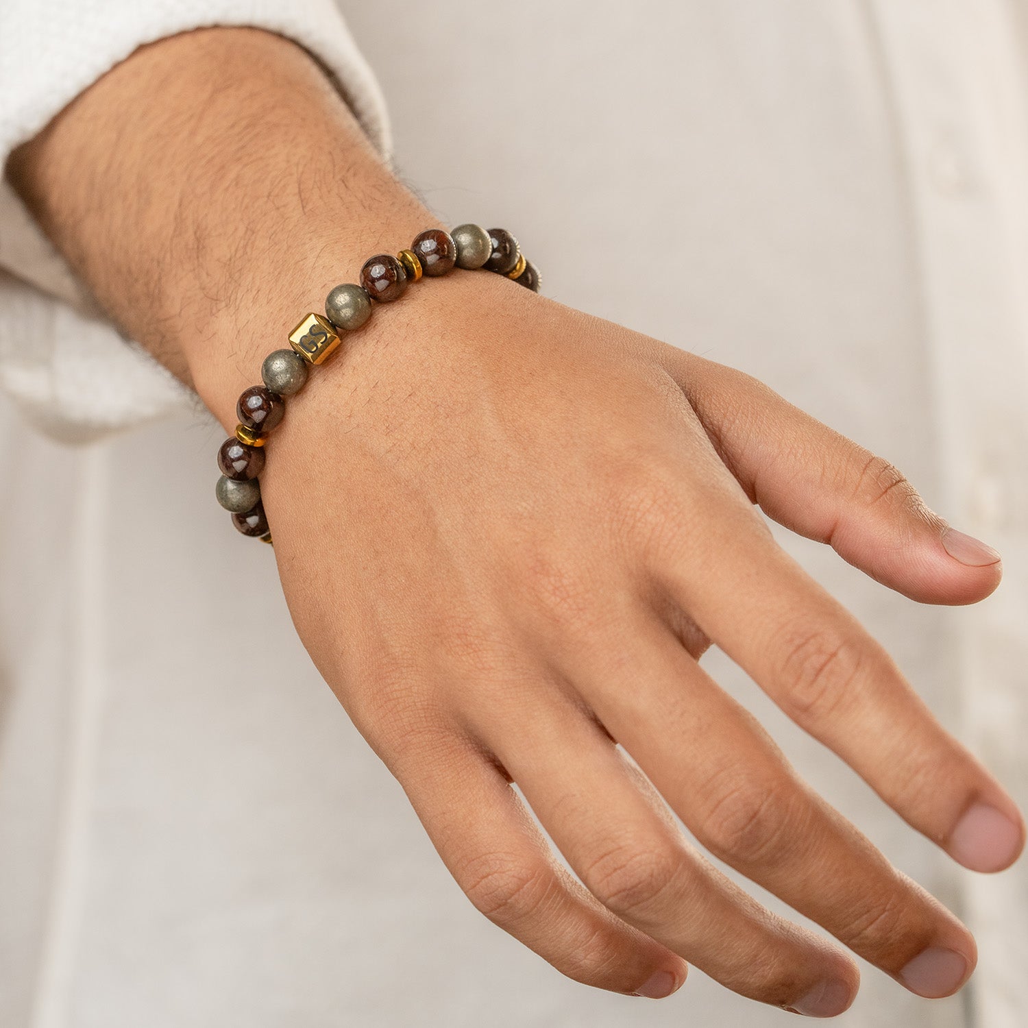 Personalised Abundance Magnet Garnet & Pyrite Natural Stone Bracelet with Magsnap 2