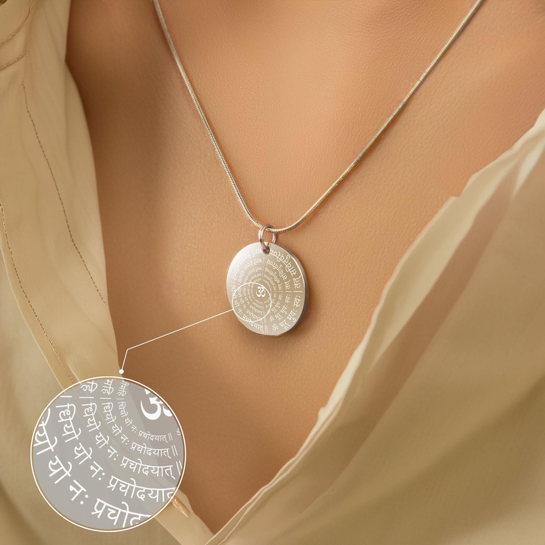 Radiant Gayatri Mantra Circle Silver Necklace