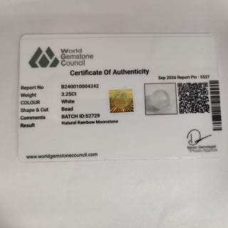Rainbow Moonstone lab certificate 7