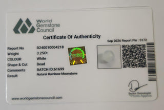 Rainbow Moonstone lab certificate 6