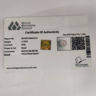 Rose Quartz lab certificate 14