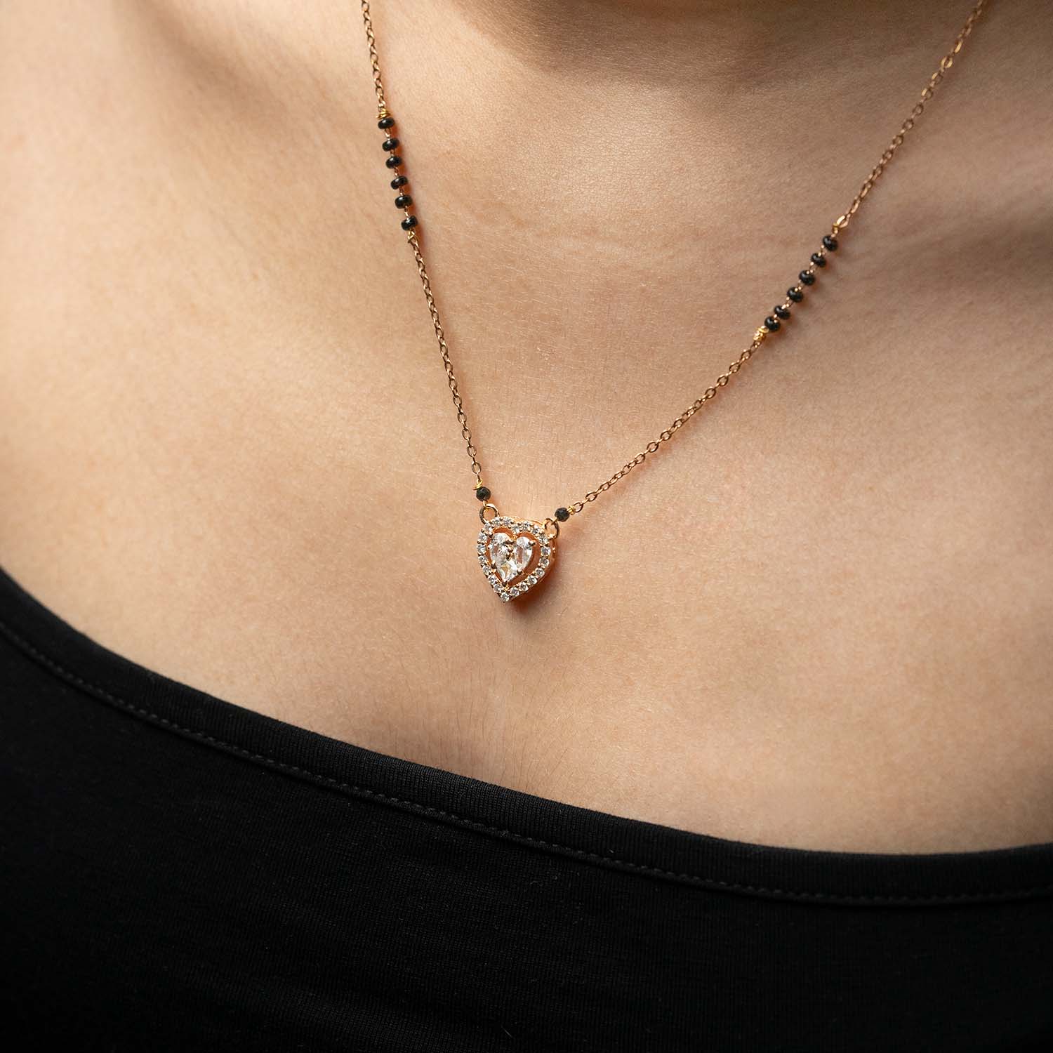 Rose Gold Heart Diamond Mangalsutra