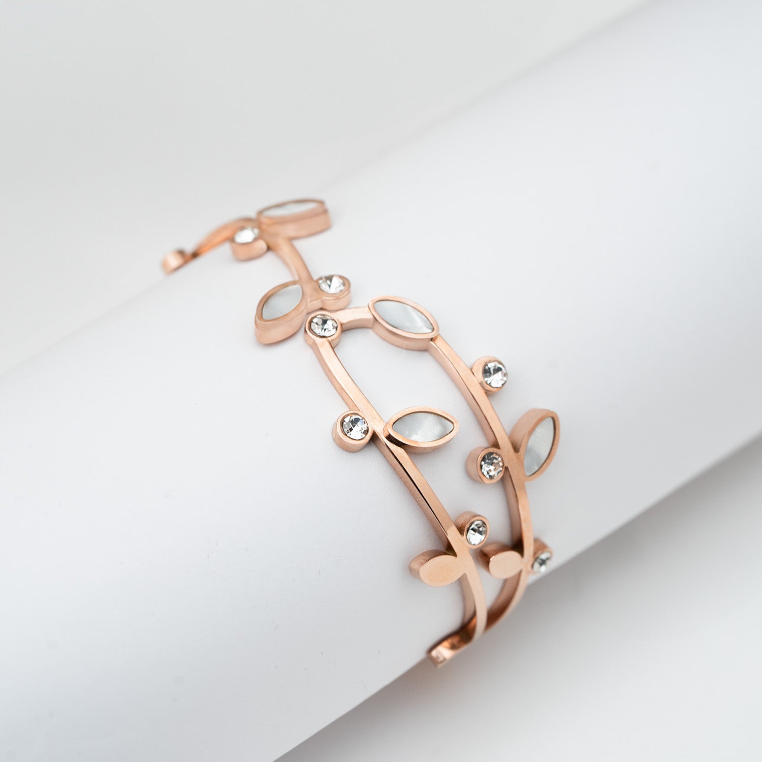 Rose Gold Leaf Diamond Bracelet Black