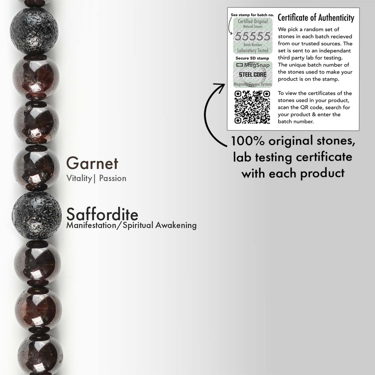 Sacred Saffordite & Garnet Natural Stone Bracelet With MagSnap 2