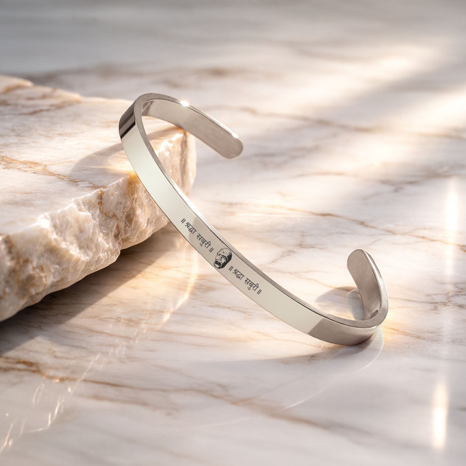 Sai Baba Gloss Cuff Adjustable Bracelet Silver