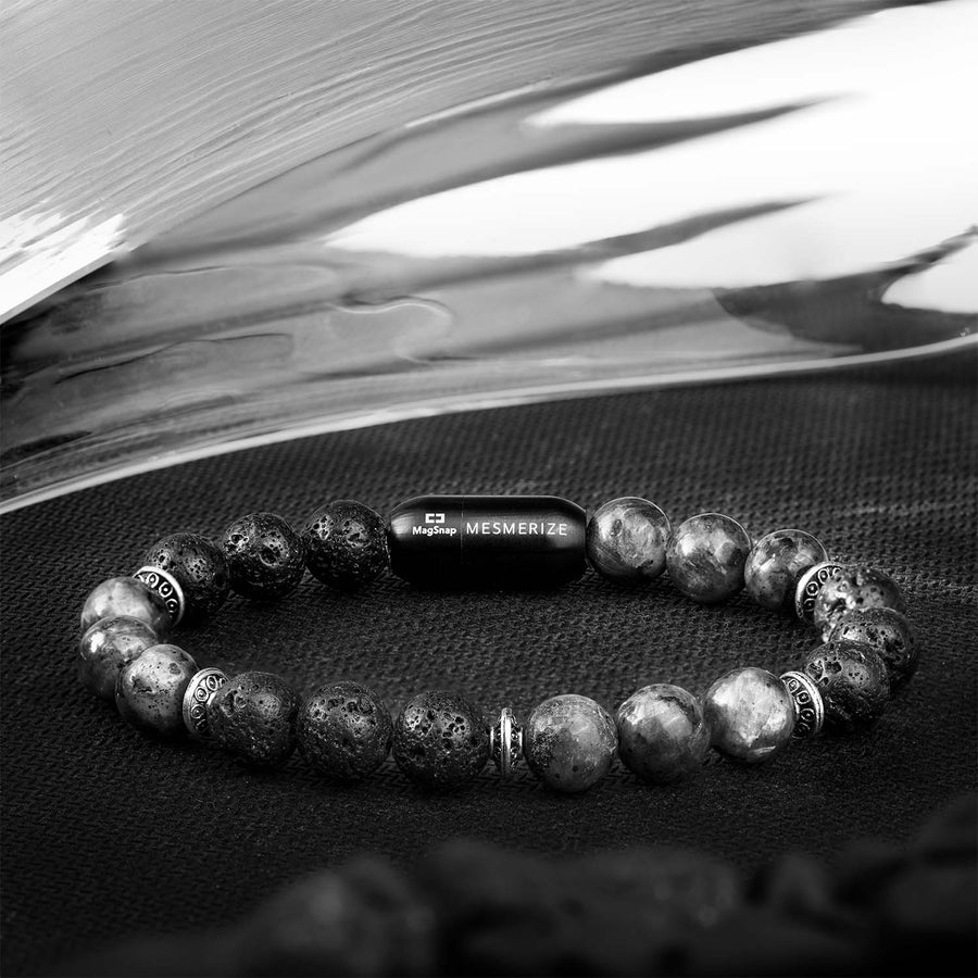 Lava and Larvikite Natural Stone Bracelet with MagSnap