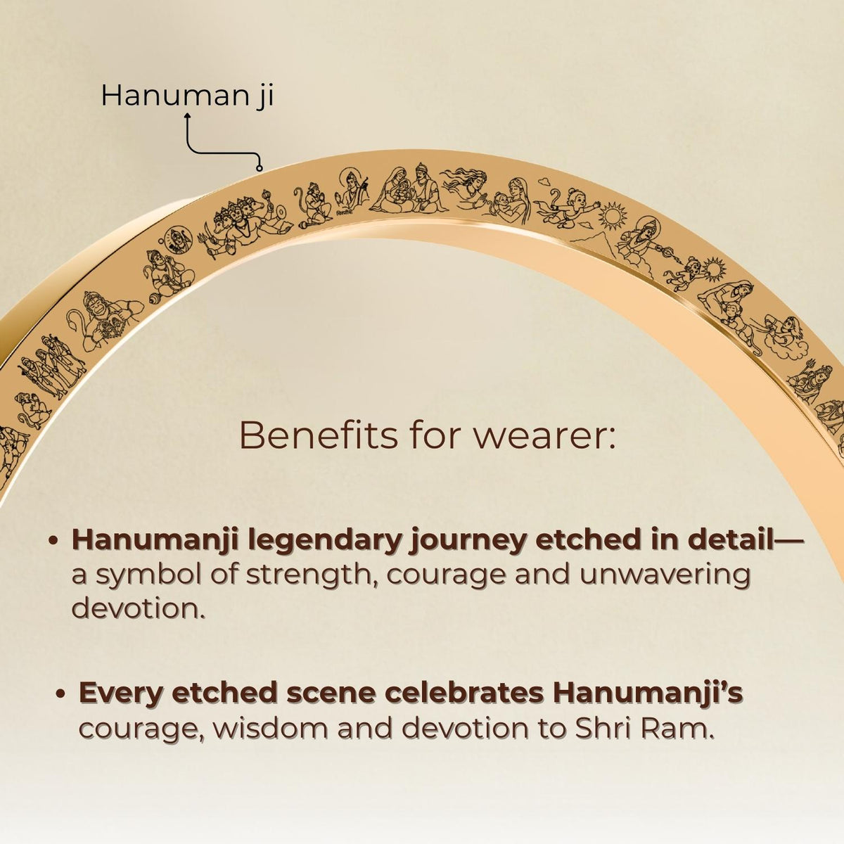 Tales Of Hanumanji MicroCarved Thick Kada Silver