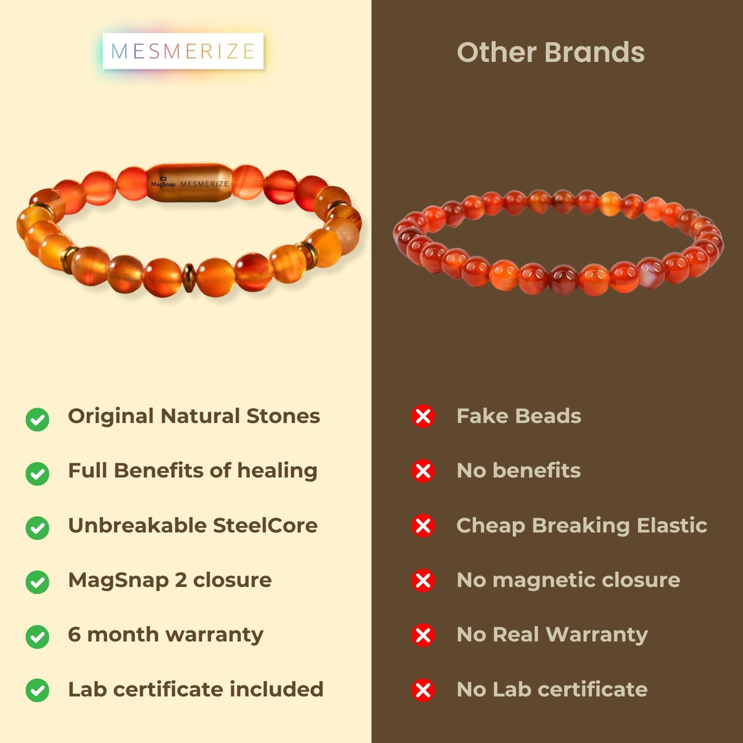 Empowering Carnelian Natural Stone Bracelet with MagSnap
