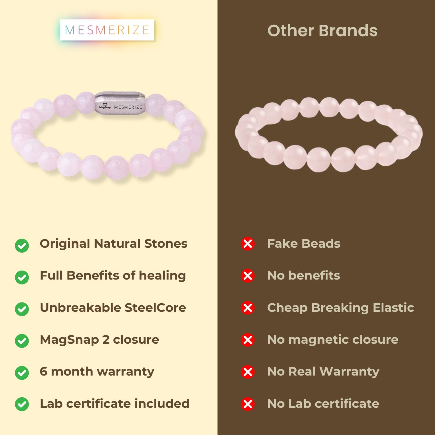 Solace Rose Quartz Natural Stone Bracelet with MagSnap