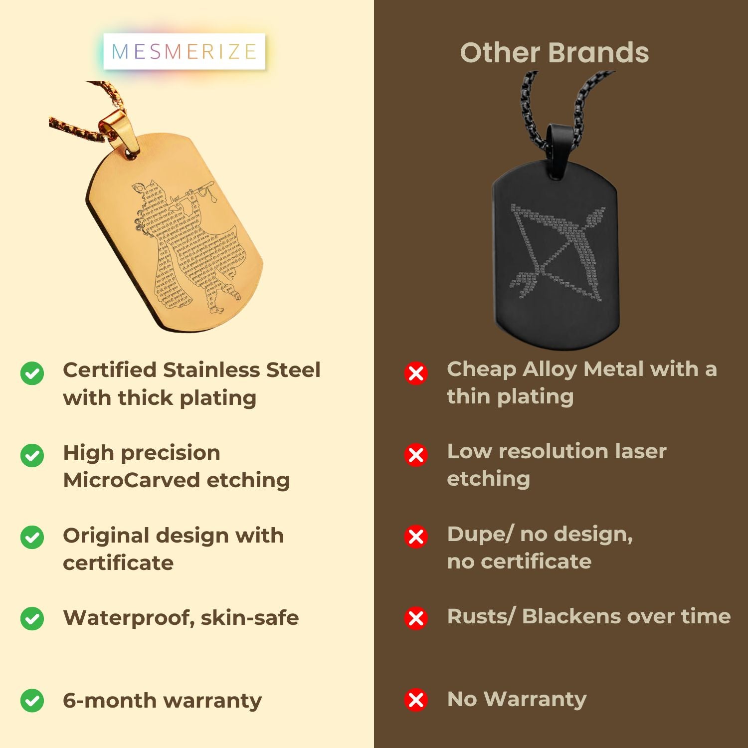 Micro Carved Krishna Tag Necklace Black