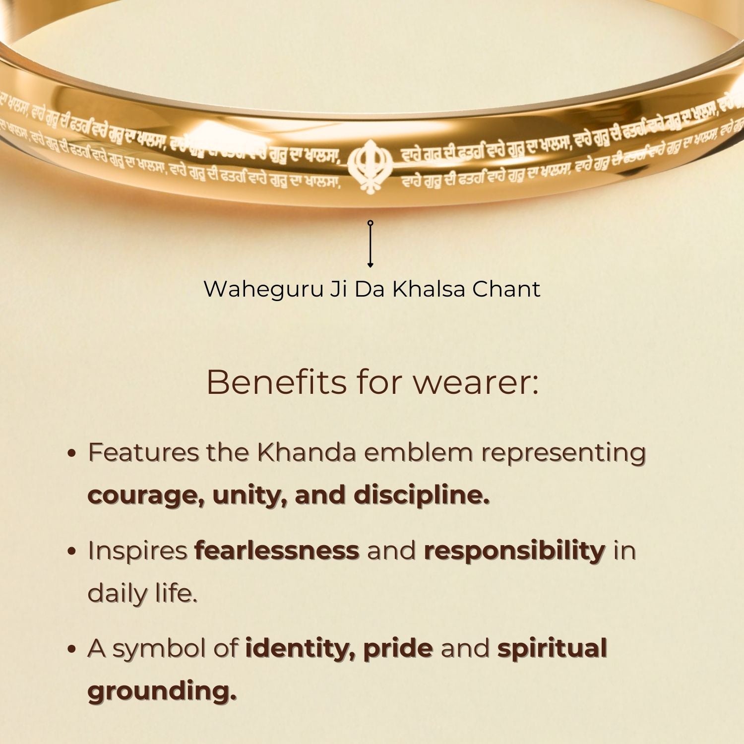 Round Curve Waheguruji Da Khalsa Kada Gold