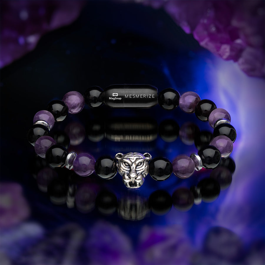 Wellness Gloss Onyx and Amethyst Natural Stone Bracelet With Magsnap 4