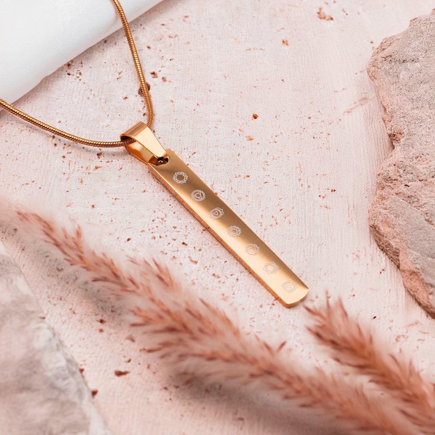 Balance 7 Chakra Tag Necklace Rose Gold