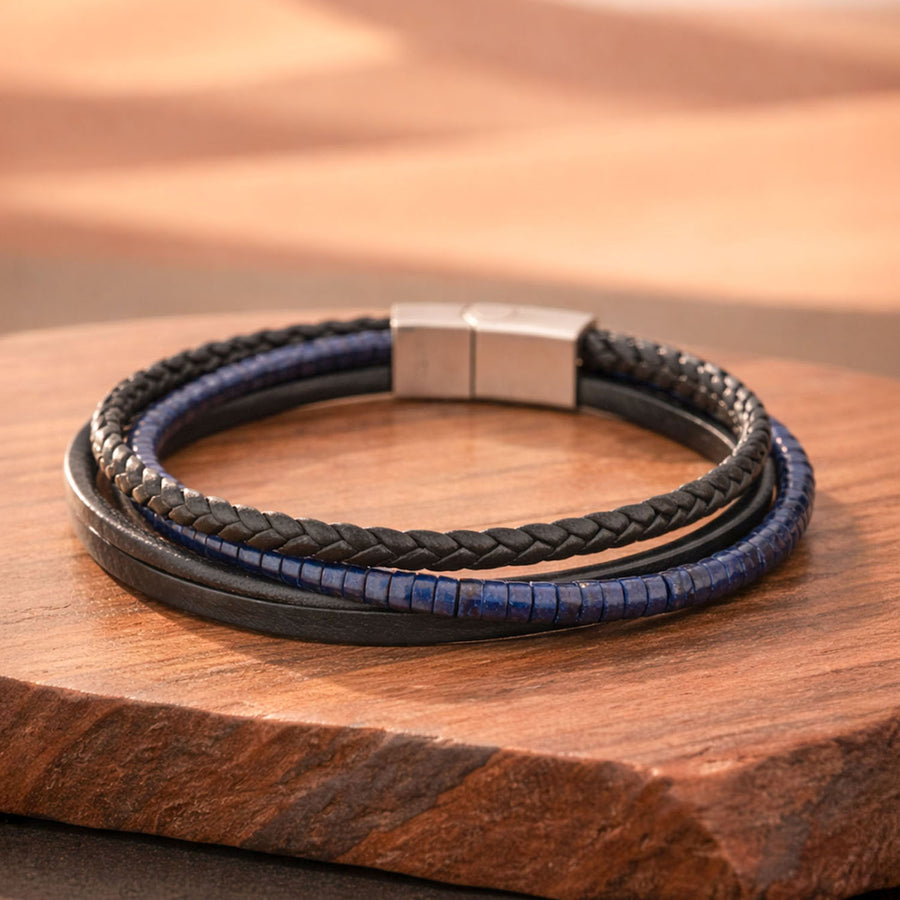 Wisdom Lapis Stack Bead NeoLeather Bracelet With MagSlide