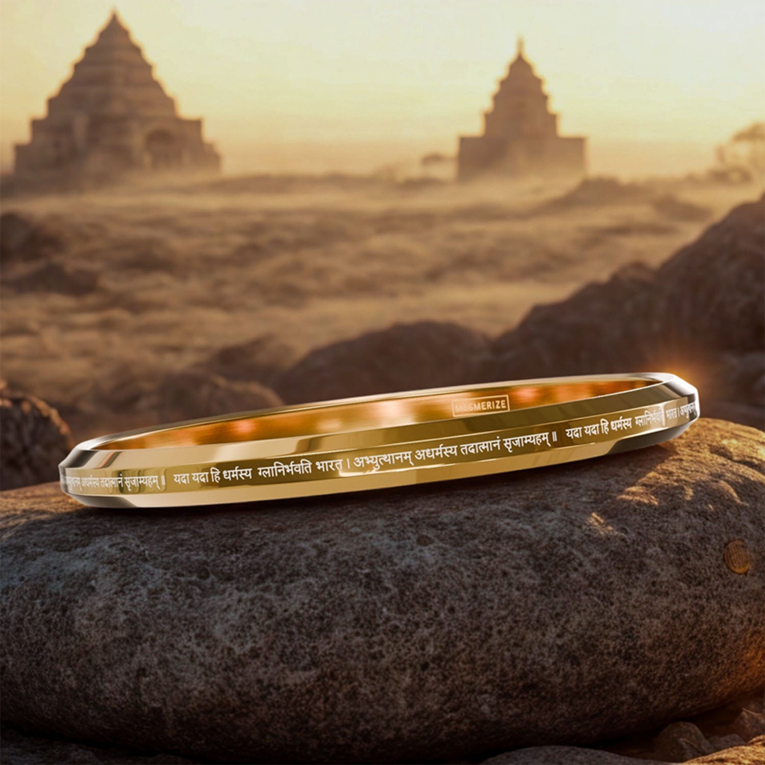 Yada Yada Hi Dharmasya Mahabharat MicroCarved Round Kada Gold