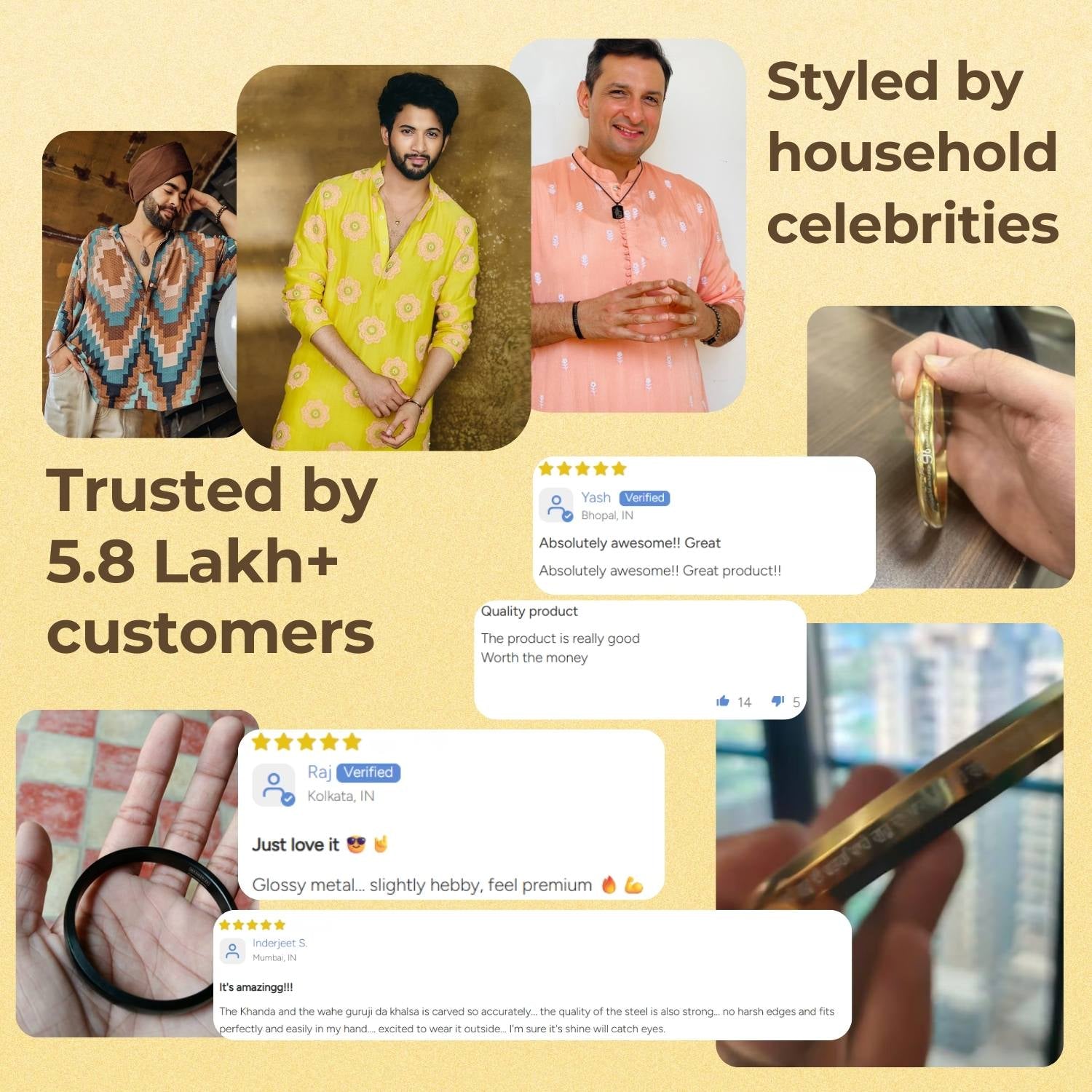 Round Flat Waheguru Ji Da Khalsa Kada Gold