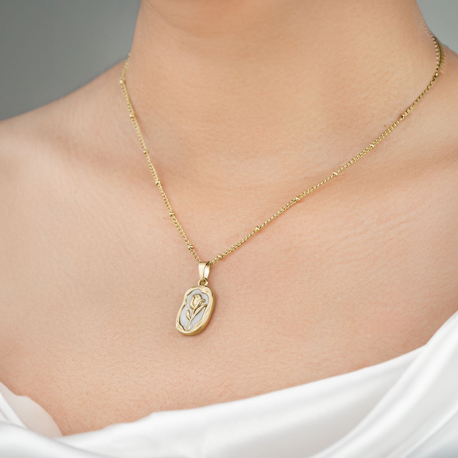 W Premium Jewellery Gold MOP Belle Rose Necklace 