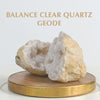 Balance Clear Crystal Geode Raw Stone With Mango Wood Coaster