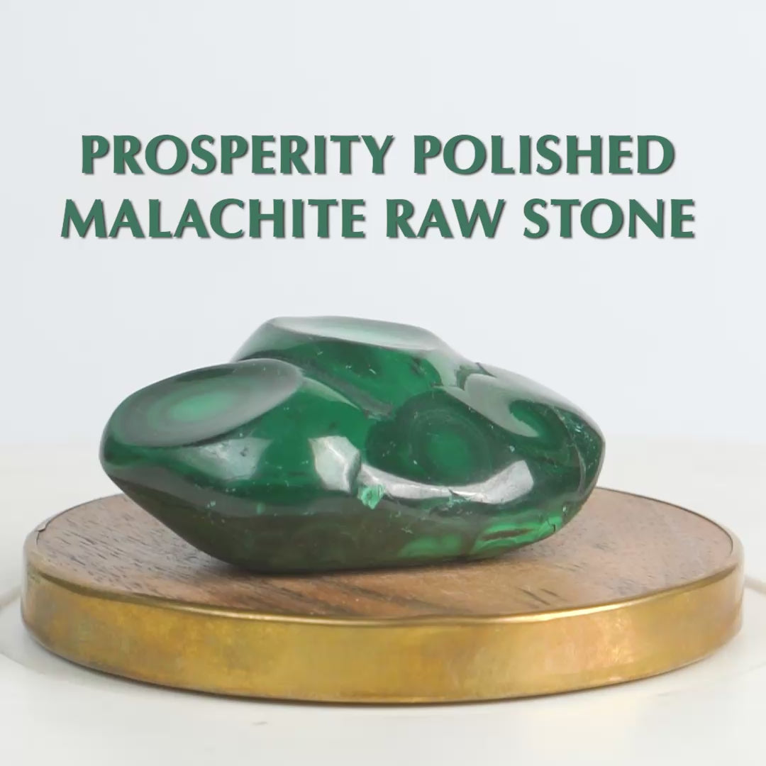 Prosperity Polished Malachite Raw Stone With Mango Wood Coaster