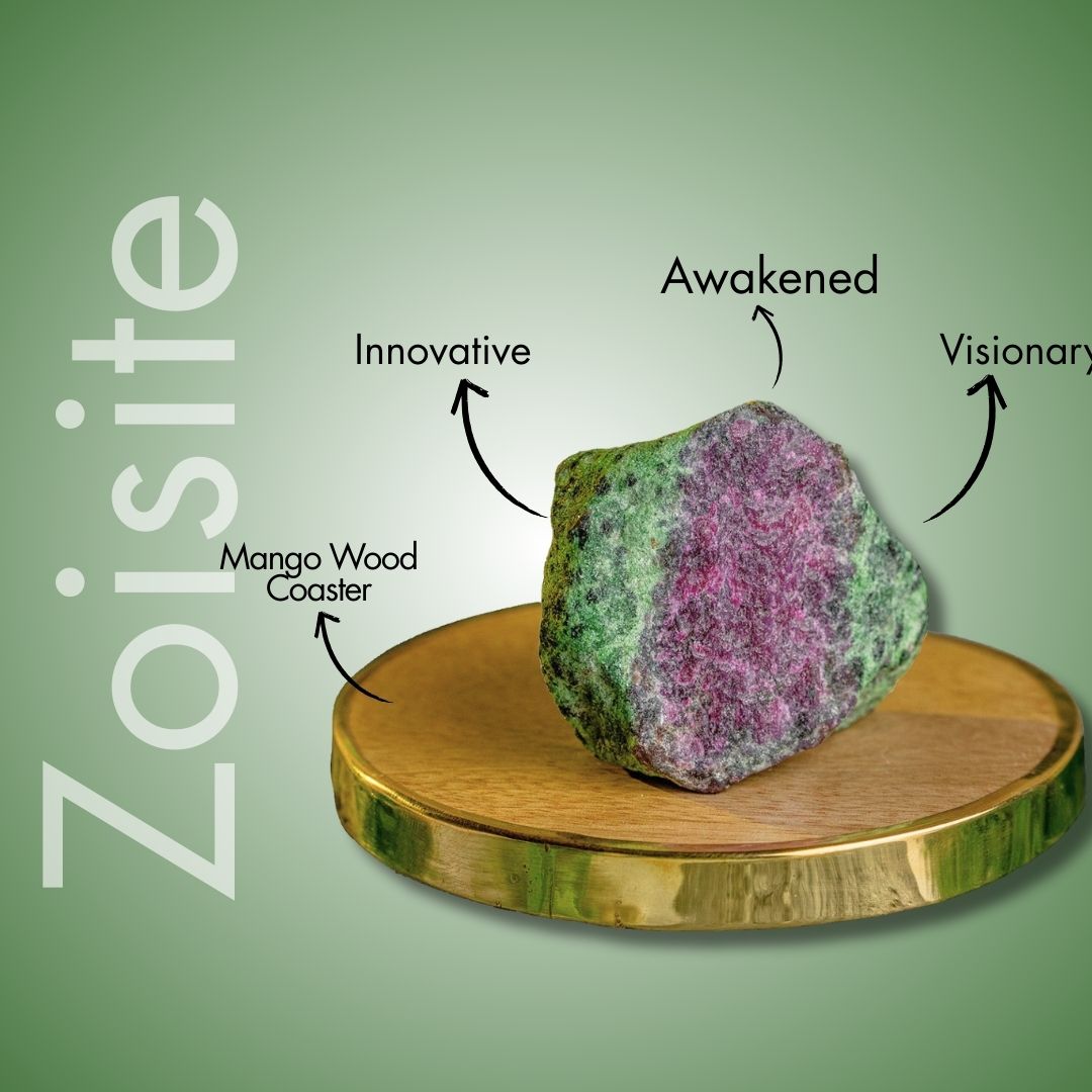 Alchemy Raw Ruby Zoisite Stone With Mango Wood Coaster